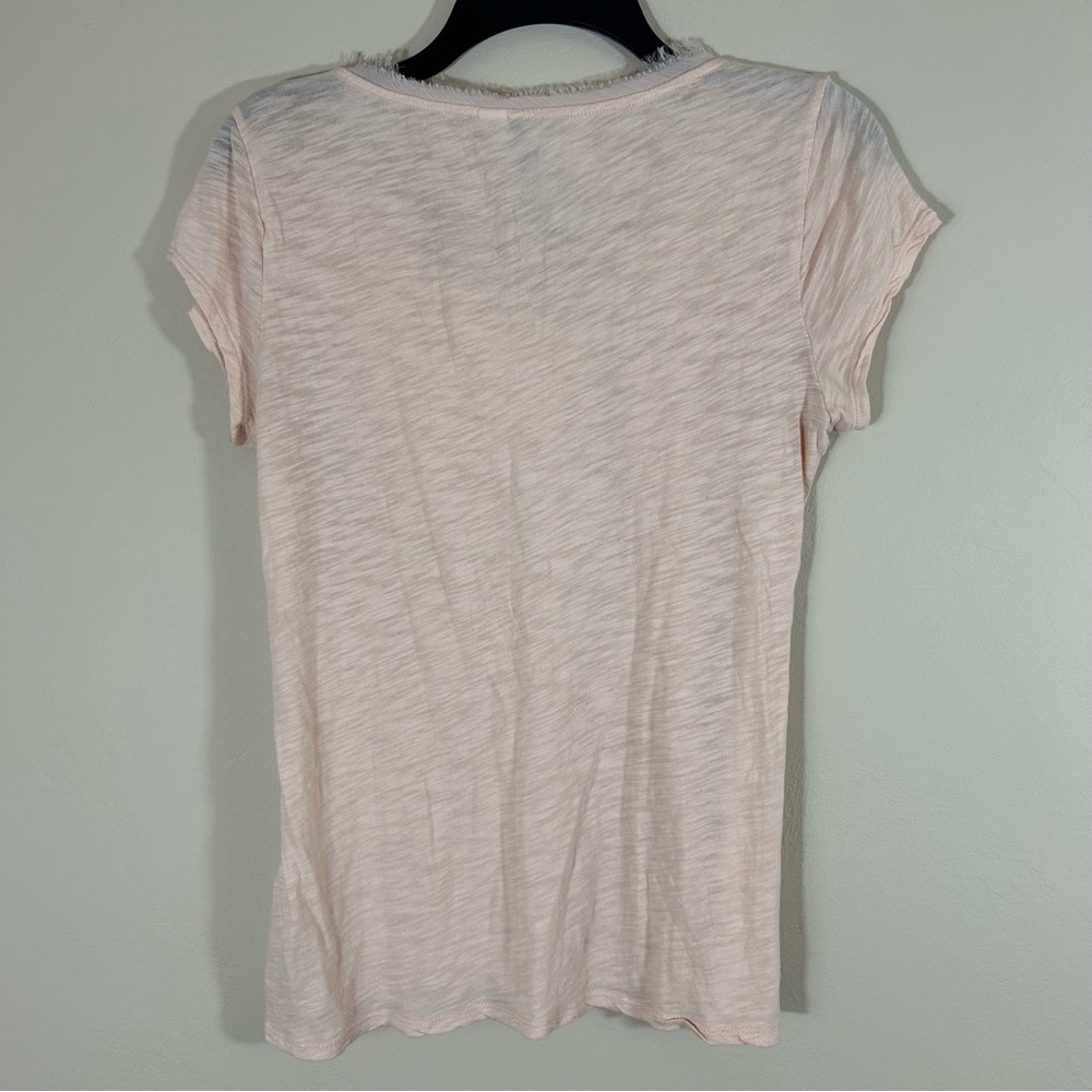 Lauren Conrad Womens Peach Polka Dot Chiffon Bow Tee M Eyelash Trim T Shirt Top - Picture 5 of 8